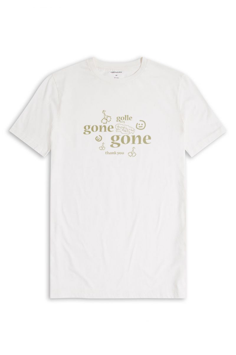 Off White Soft Fabric Gone Gone Design Short Sleeve Tee