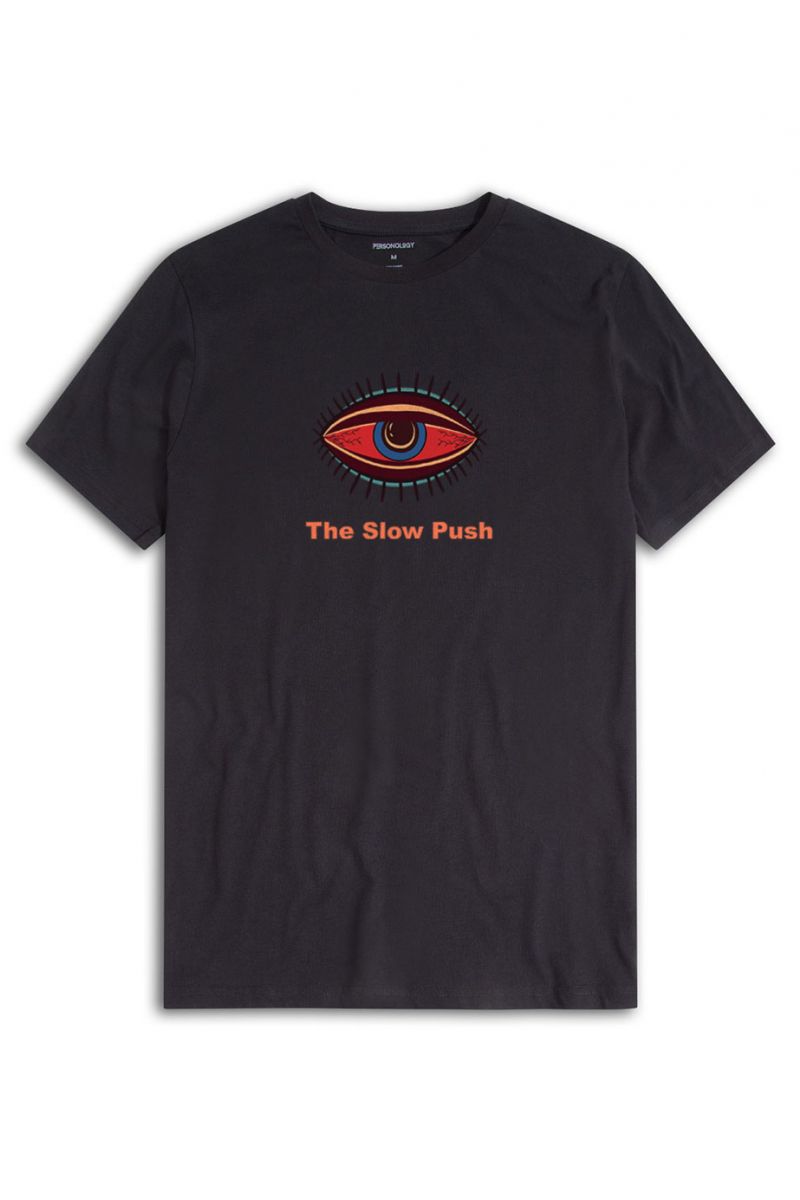 Black Soft Fabric The Slow Rush Design Short Sleeve Tee