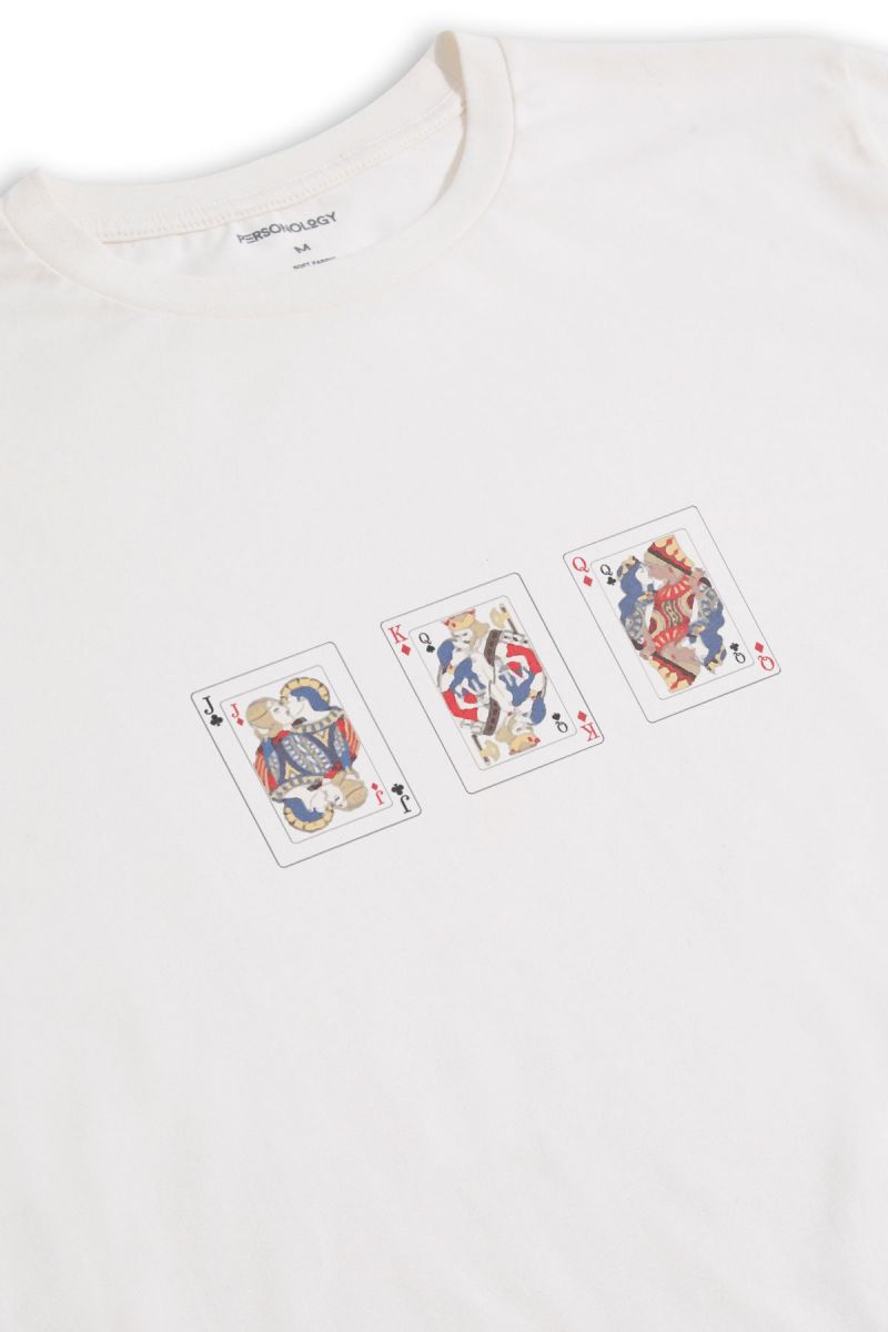 Off White Soft Fabric Love of Cards Design Short Sleeve Tee
