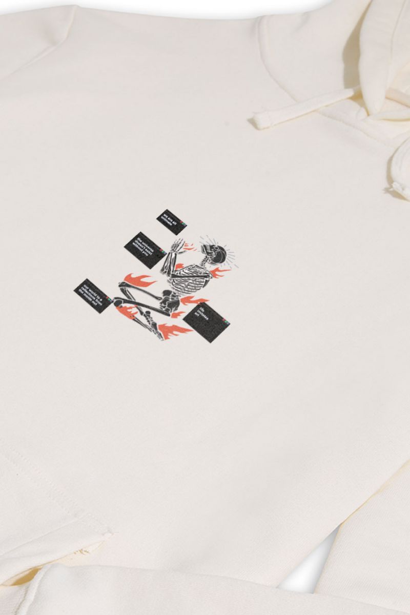 Ecru Premium Cotton Awaits Design Pullover Hoodie