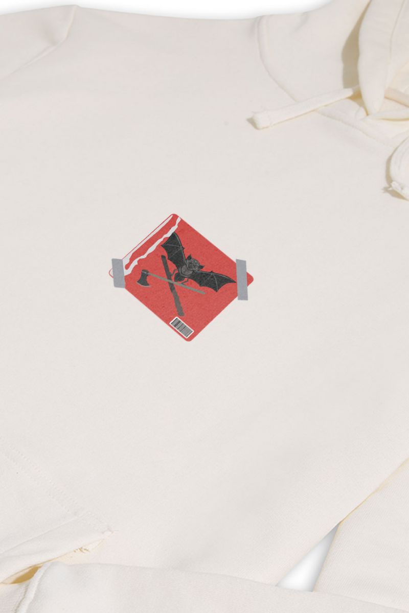 Ecru Premium Cotton Bat Design Pullover Hoodie