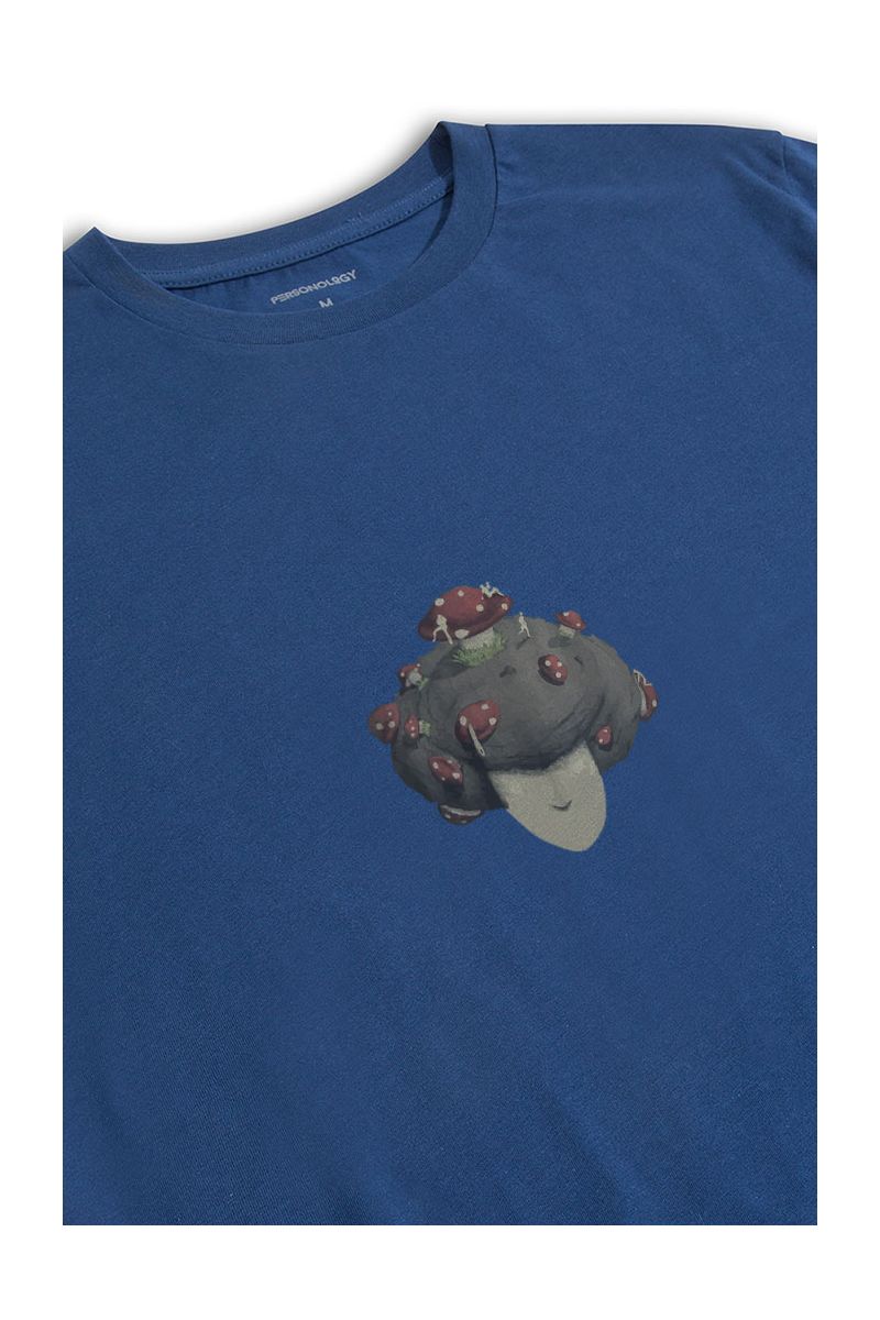 Navy Soft Fabric Soil Mushroom Design Short Sleeve Tee