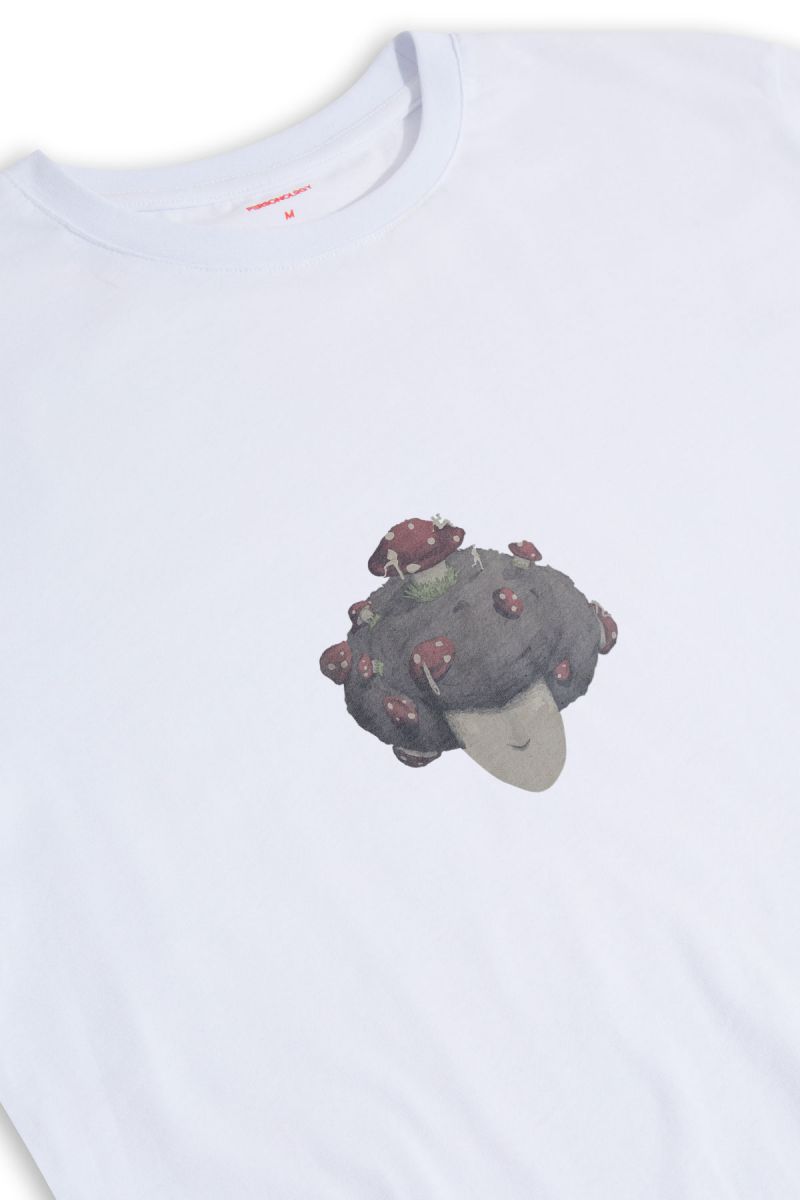 White Soft Fabric Soil Mushroom Design Short Sleeve Tee