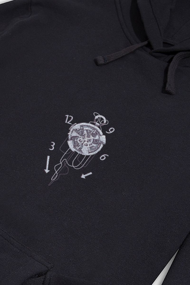 Black Premium Cotton Art of Time Design Pullover Hoodie