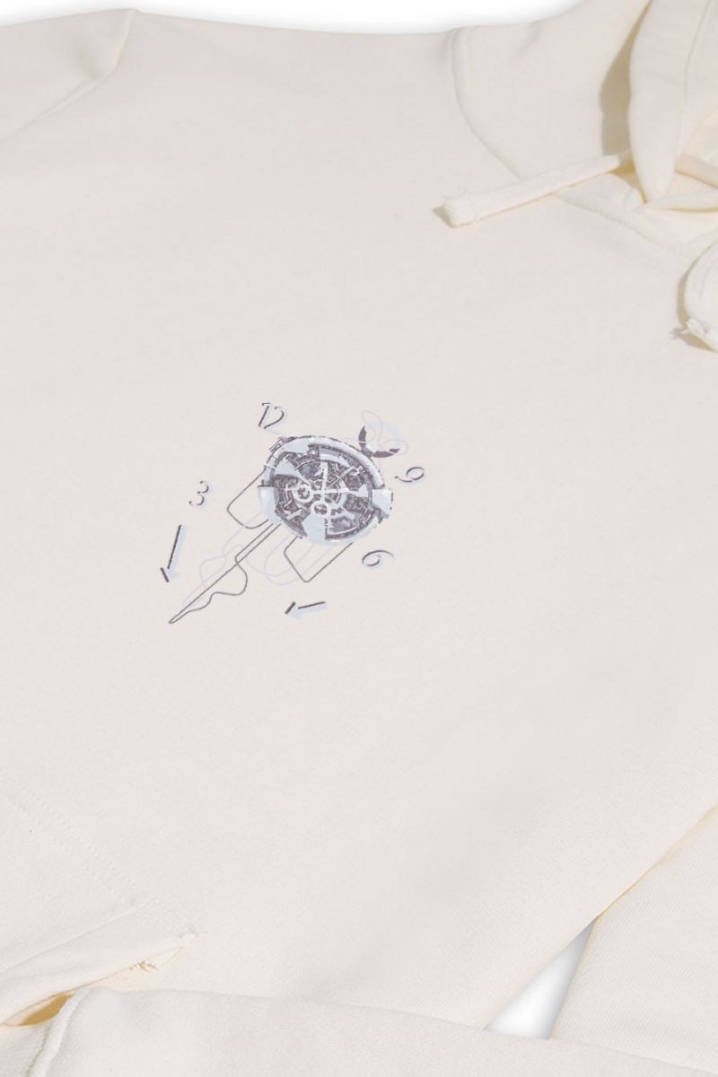 Ecru Premium Cotton Art of Time Design Pullover Hoodie