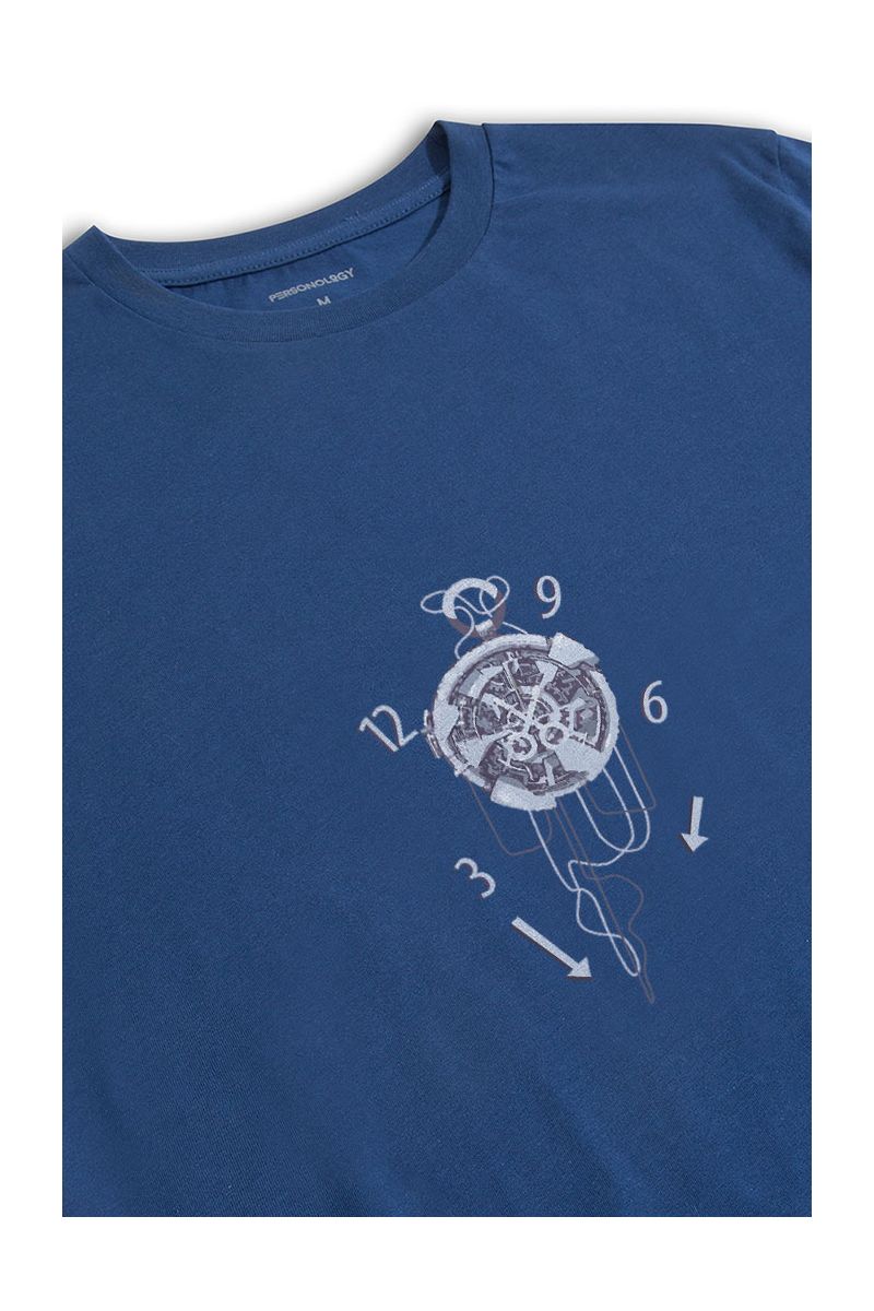 Navy Soft Fabric Art of Time Design Short Sleeve Tee