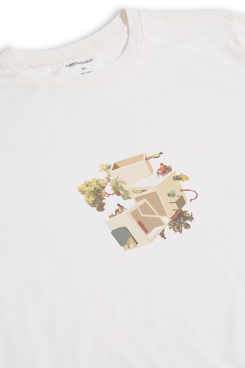 Off White Soft Fabric Neighbours Design Short Sleeve Tee