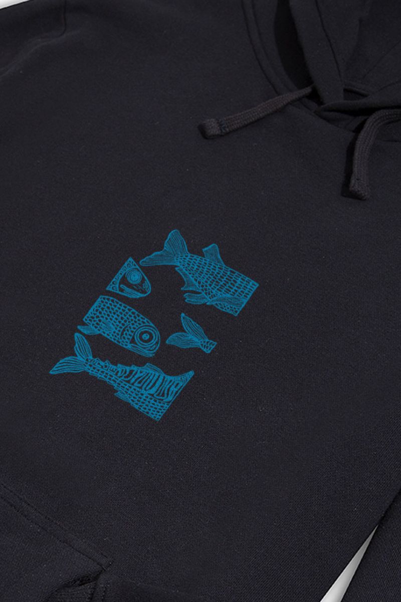 Black Premium Cotton Freedom in Ocean Design Pullover Hoodie