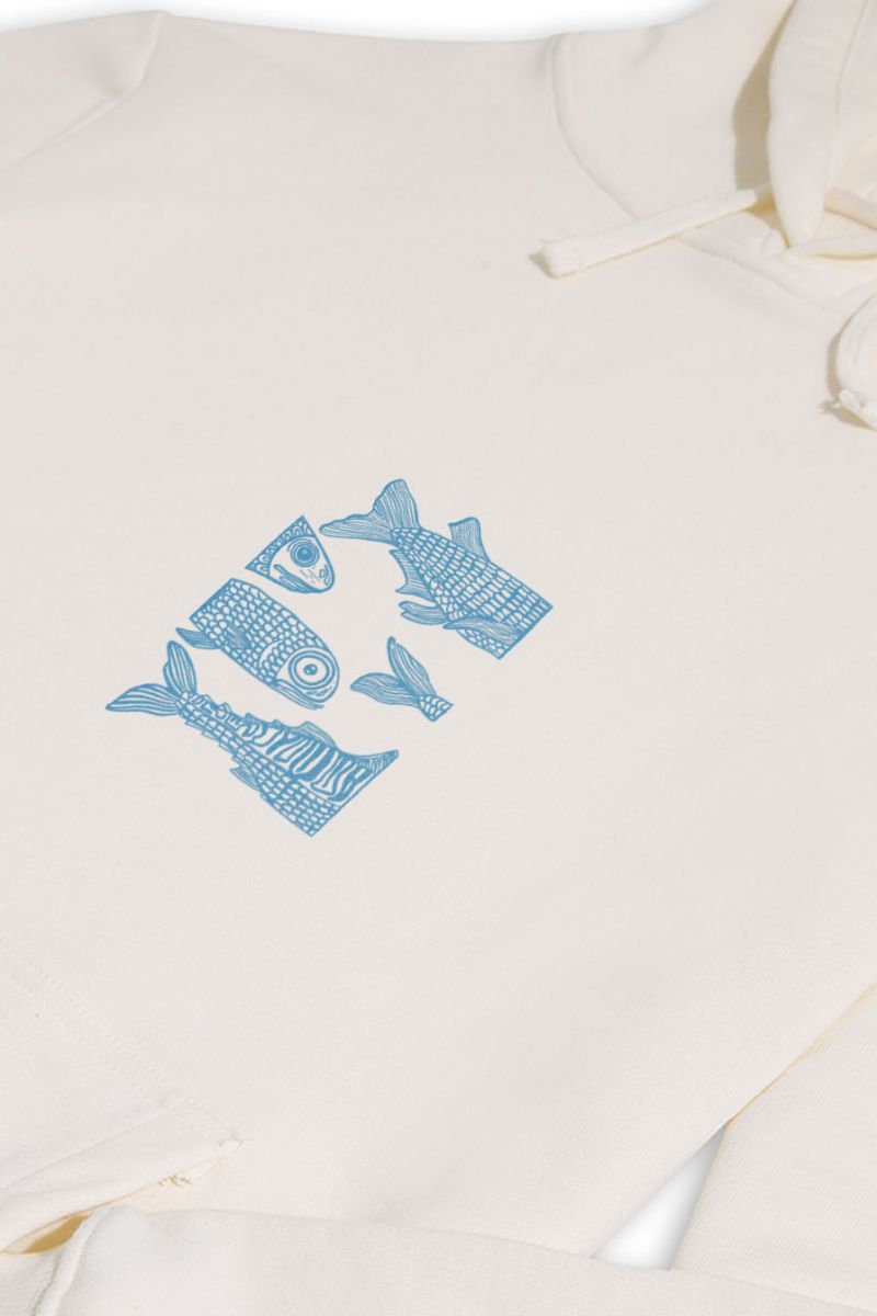 Ecru Premium Cotton Freedom in Ocean Design Pullover Hoodie