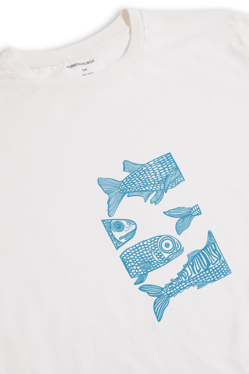 Off White Soft Fabric Freedom in Ocean Design Short Sleeve Tee