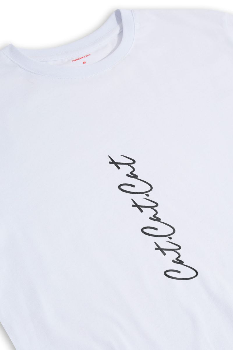 White Soft Fabric Cat Design Short Sleeve Tee