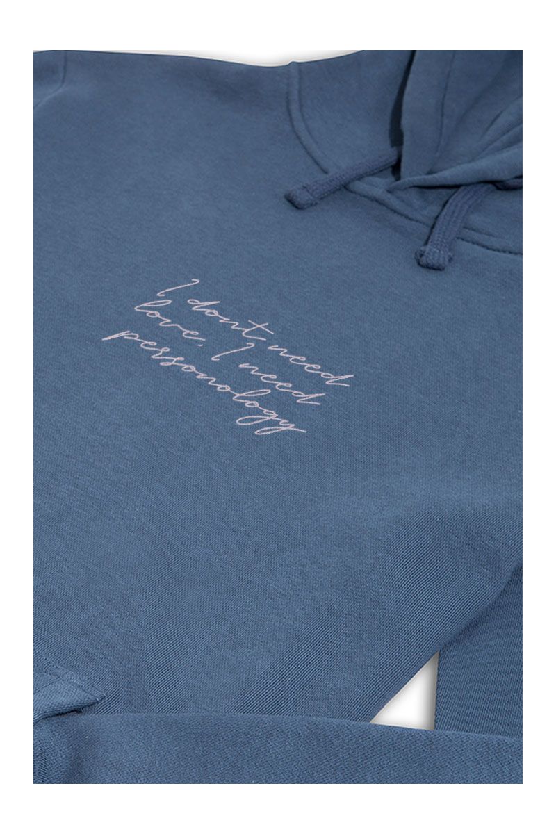 Navy Premium Cotton I dont need love , I need personology Design Pullover Hoodie