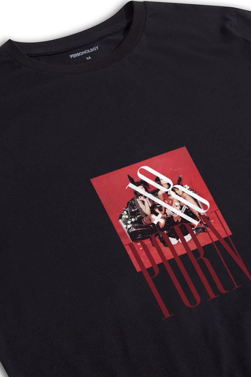 Black Soft Fabric Porn Design Short Sleeve Tee