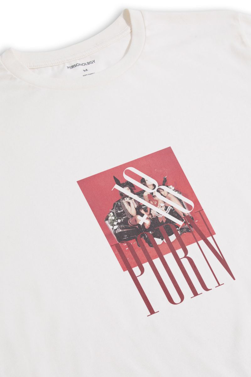 Off White Soft Fabric Porn Design Short Sleeve Tee