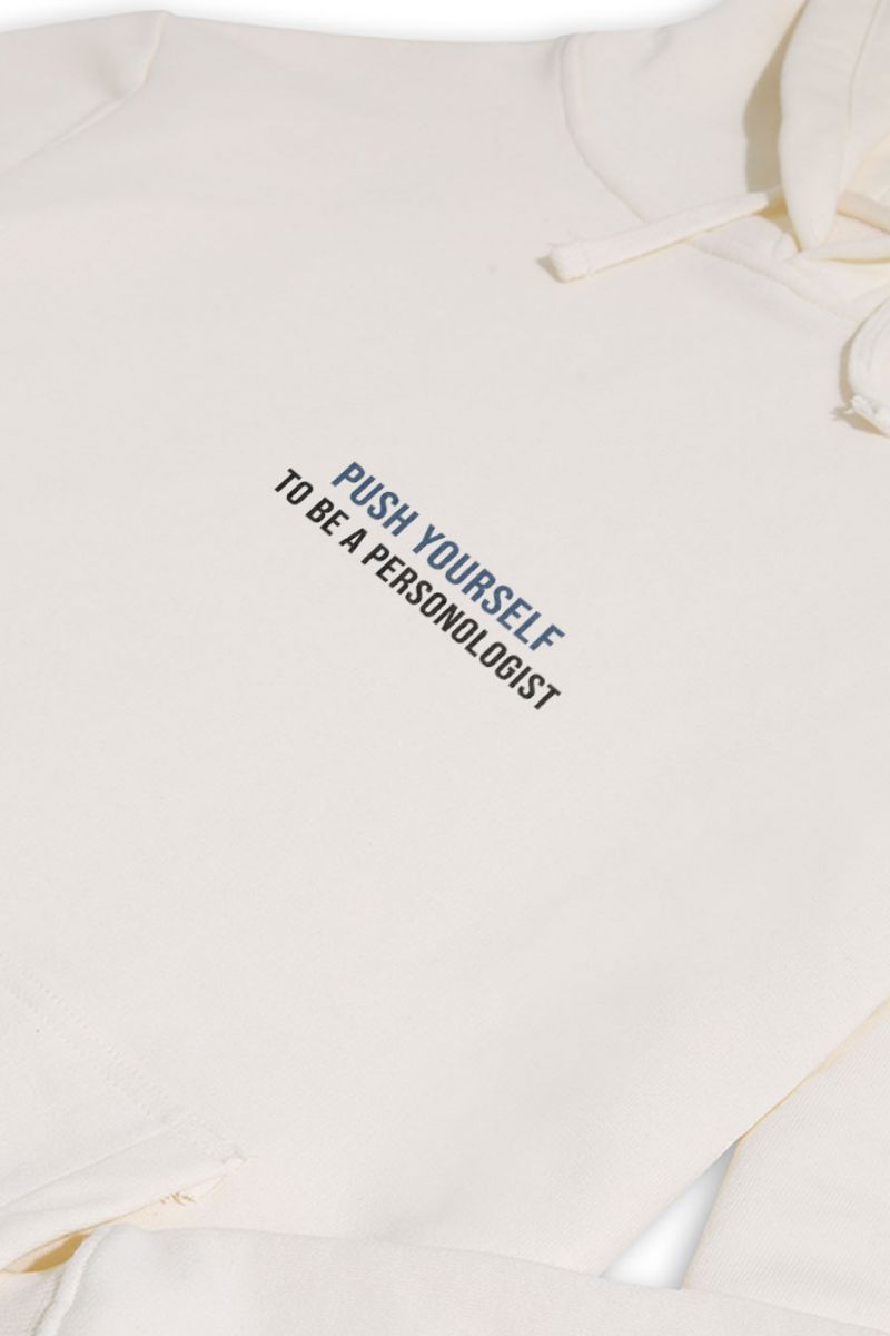 Ecru Premium Cotton Push Yourself Design Pullover Hoodie