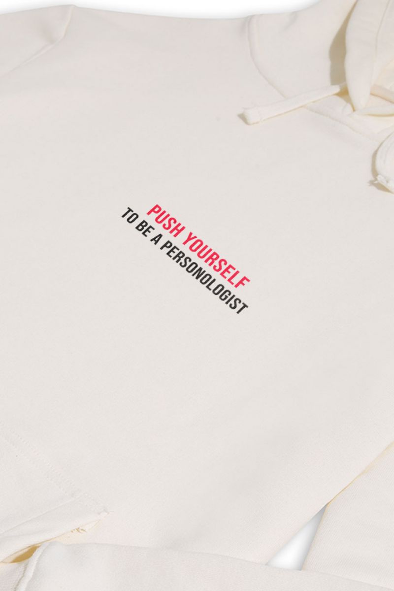 Ecru Premium Cotton Push Yourself Design Pullover Hoodie