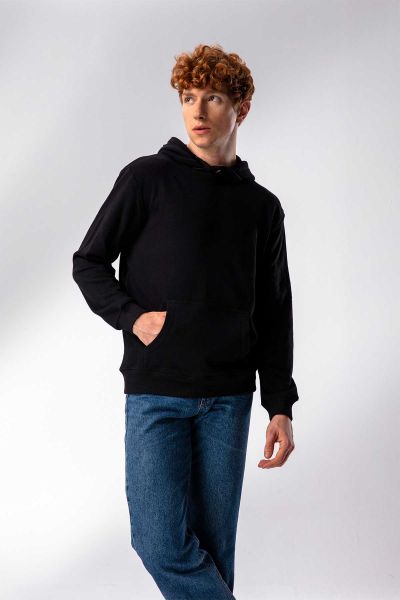 Black Premium Cotton Basic Design Pullover Hoodie