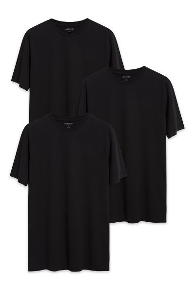 3 Pack Black Soft Fabric Basic Design Short Sleeve Tee