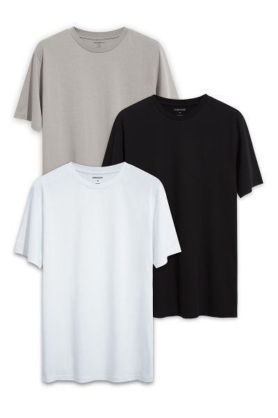 3 Pack Grey Black White Soft Fabric Basic Design Short Sleeve Tee