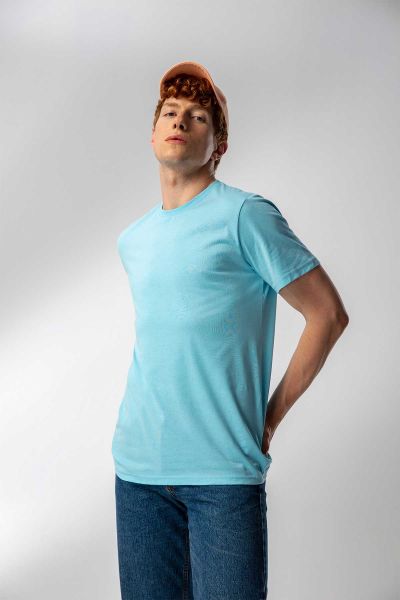 Blue Soft Fabric Basic Design Short Sleeve Tee