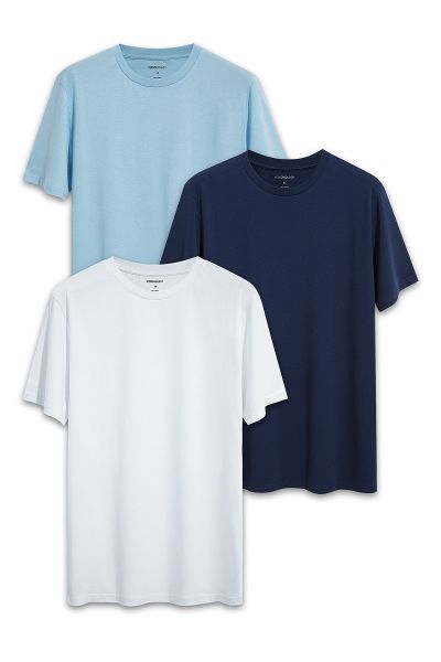 3 Pack Blue Navy White Soft Fabric Basic Design Short Sleeve Tee