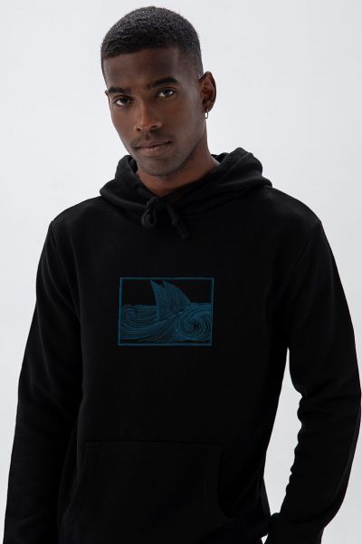 Black Premium Cotton Ocean Design Pullover Hoodie