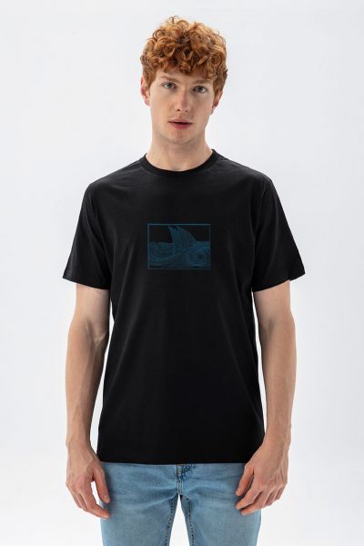 Black Soft Fabric Ocean Design Short Sleeve Tee