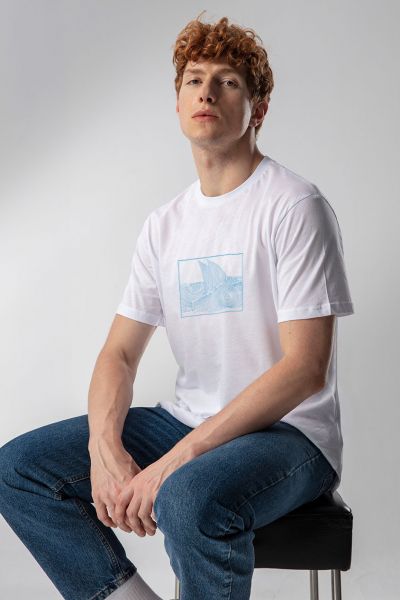 White Soft Fabric Ocean Design Short Sleeve Tee