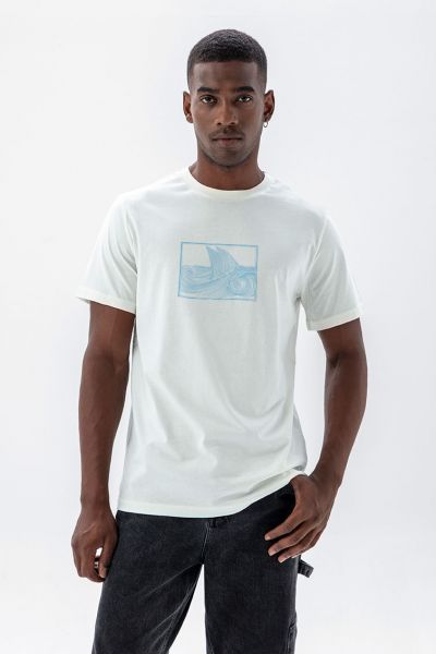 Off White Soft Fabric Ocean Design Short Sleeve Tee