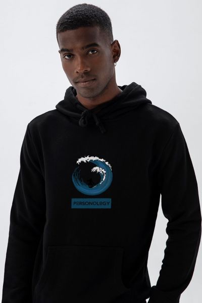 Black Premium Cotton Surfing Design Pullover Hoodie