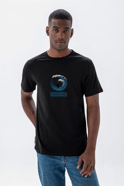 Black Soft Fabric Surfing Design Short Sleeve Tee