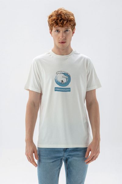 Off White Soft Fabric Surfing Design Short Sleeve Tee