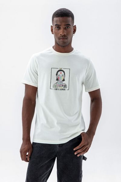 Off White Soft Fabric I am a Human Design Short Sleeve Tee