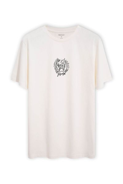 Off White Soft Fabric Cave Design Short Sleeve Tee