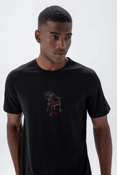 Black Soft Fabric Chair Design Short Sleeve Tee