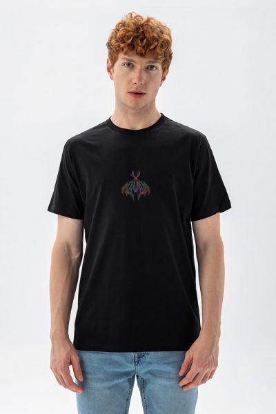 Black Soft Fabric Butterfly Design Short Sleeve Tee