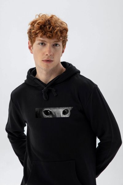 Black Premium Cotton Cat Design Pullover Hoodie