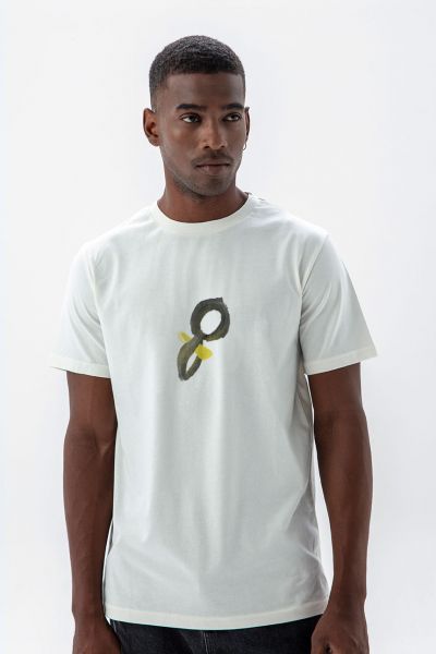 Off White Soft Fabric Alef Design Short Sleeve Tee