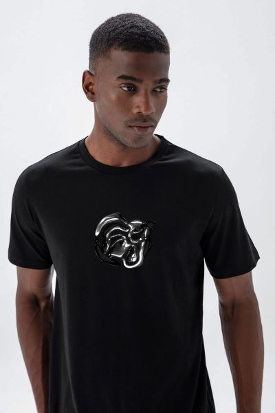 Black Soft Fabric Balloon Design Short Sleeve Tee