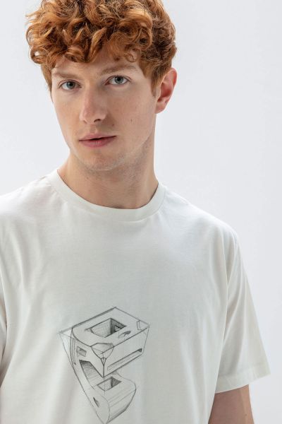 Off White Soft Fabric Concrete Dream Design Short Sleeve Tee