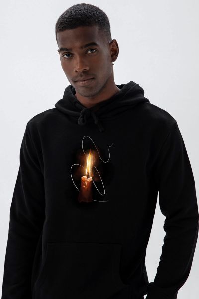 Black Premium Cotton candle Design Pullover Hoodie