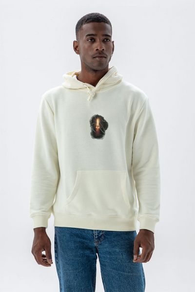 Ecru Premium Cotton candle Design Pullover Hoodie