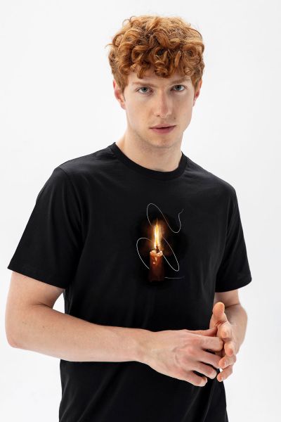 Black Soft Fabric candle Design Short Sleeve Tee