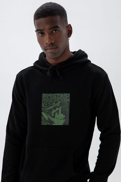 Black Premium Cotton Injection Design Pullover Hoodie