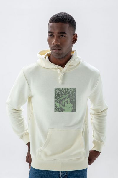 Ecru Premium Cotton Injection Design Pullover Hoodie