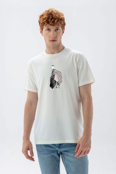 Off White Soft Fabric Liberty Design Short Sleeve Tee