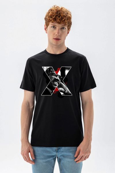 Black Soft Fabric Malcom X Design Short Sleeve Tee