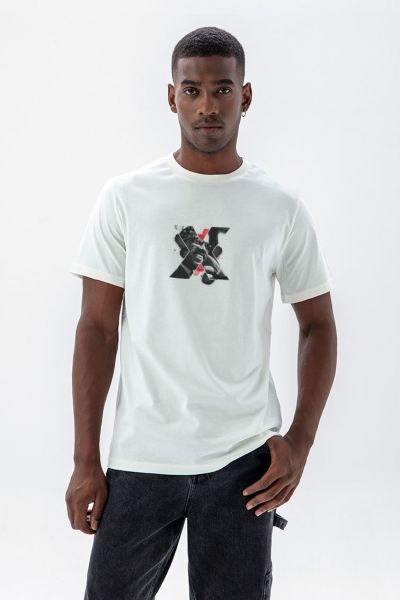 Off White Soft Fabric Malcom X Design Short Sleeve Tee