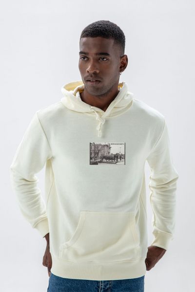 Ecru Premium Cotton Bull in Square Design Pullover Hoodie