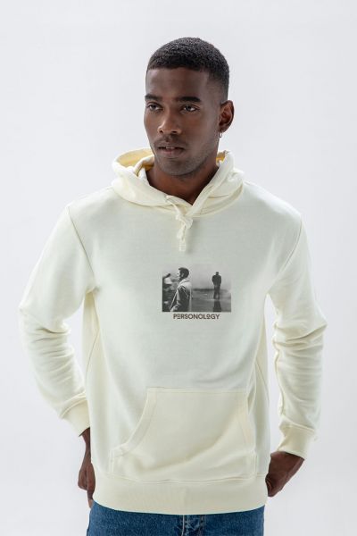 Ecru Premium Cotton Man wtih Coat Design Pullover Hoodie